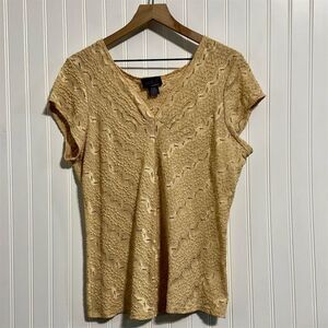 VTG 90s Clothing Co Notations‎ Gold Lace Top XL Metallic Whimsigoth Fairy Grunge